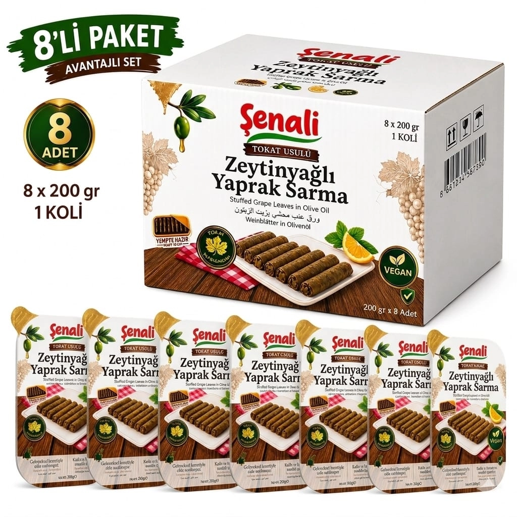 1 koli Şenali Zeytinyağlı Hazır Yaprak Sarma 200 gr x 8 Adet